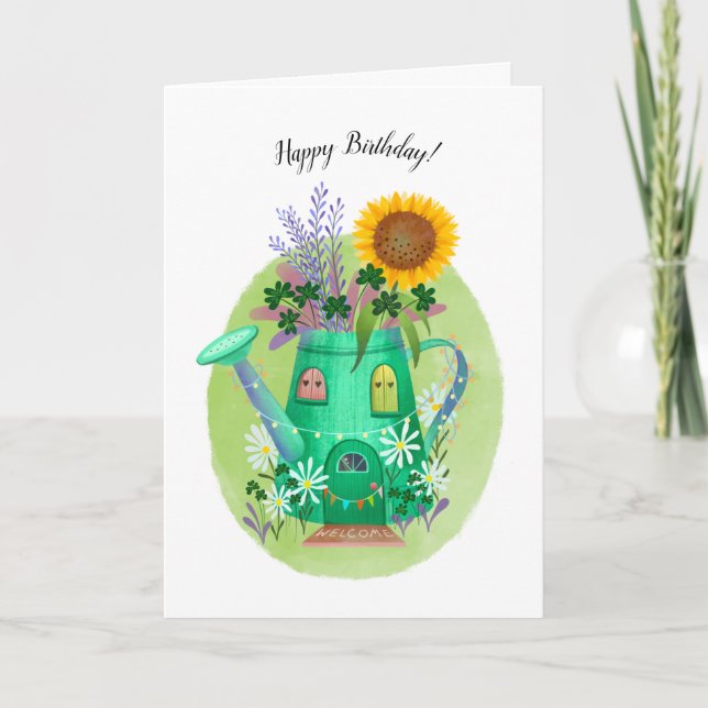 Tarjeta de cumpleaños de lata de agua caprichosa y (Anverso)