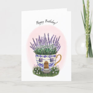 Tarjeta de cumpleaños de Lavender Teacup Cottage