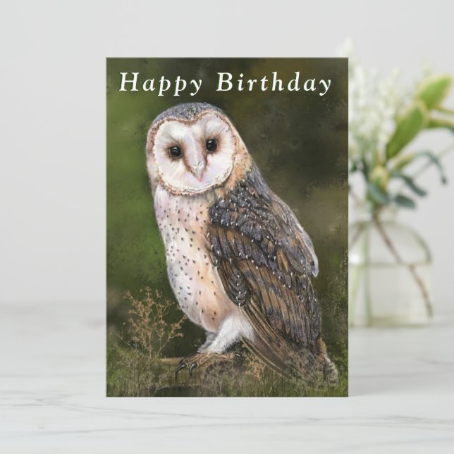 Tarjeta de cumpleaños de lechuza común occidental (Anverso de pie)