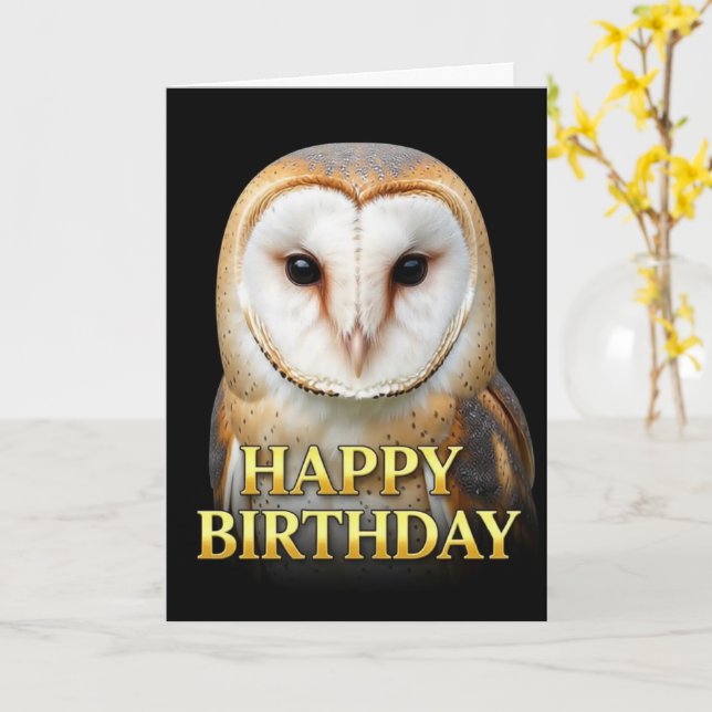 TARJETA DE CUMPLEAÑOS DE LECHUZA DE GRANERO PRIMER (flor amarilla)