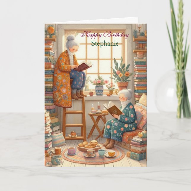 Tarjeta de cumpleaños de lectura acogedora para am (Anverso)