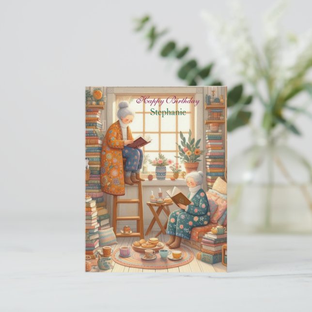 Tarjeta de cumpleaños de lectura acogedora para am (Anverso de pie)