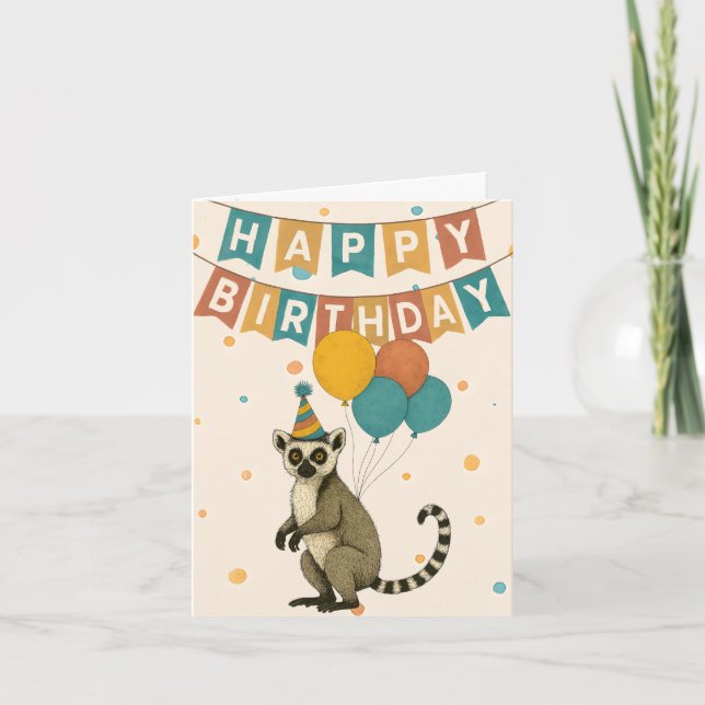 Tarjeta de cumpleaños de Lemur - animal Fiesta lin (Anverso)