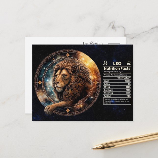 Tarjeta de cumpleaños de Leo Zodiaco (Anverso/Reverso In Situ)