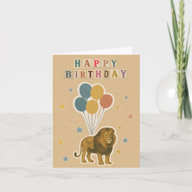 Tarjeta de cumpleaños de león - Diseño de animales (Anverso)