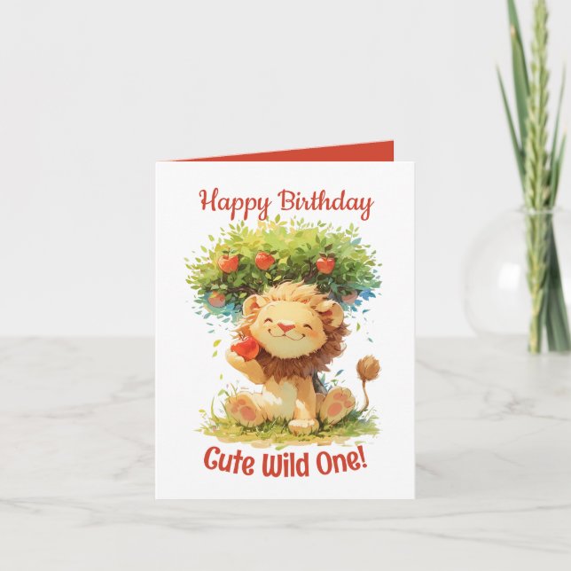 Tarjeta De Cumpleaños De León Y Árbol De Apple Cut (Anverso)