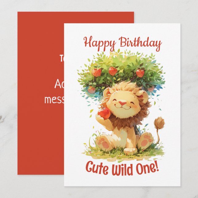 Tarjeta De Cumpleaños De León Y Árbol De Manzana C (Anverso / Reverso)