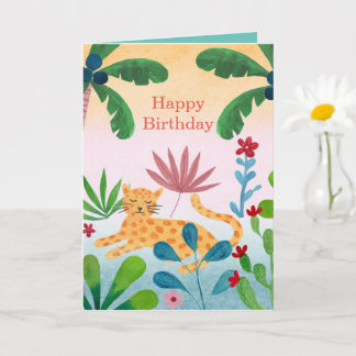 Tarjeta de cumpleaños de leopardo de 7 chicas de e