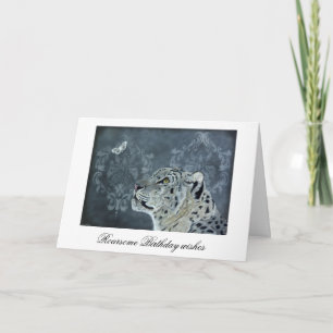 Tarjeta de cumpleaños de leopardo de las nieves y