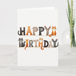 Tarjeta de cumpleaños de letras de gato alegres