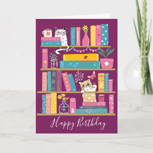 Tarjeta de cumpleaños de libros y gatos lindos – A