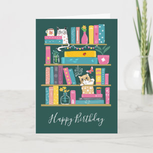 Tarjeta de cumpleaños de libros y gatos lindos – A