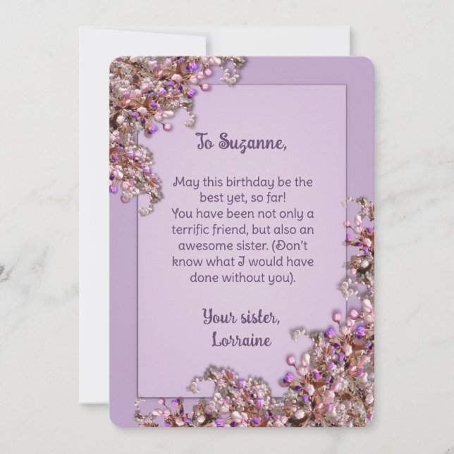 Tarjeta de cumpleaños de lilas rosadas de lavanda  (Anverso)