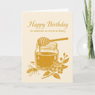 Tarjeta de cumpleaños de linóleo de tarro de miel