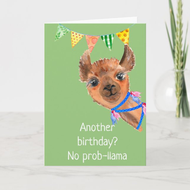 Tarjeta de cumpleaños de Llama Alpaca No Prob-llam (Anverso)