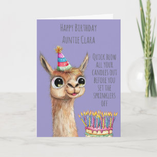 Tarjeta de cumpleaños de llama con pastel de cumpl
