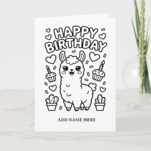 tarjeta de cumpleaños de llama doblada para colore