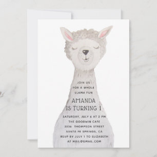 Tarjeta de cumpleaños de llama en acuarela   Fiest