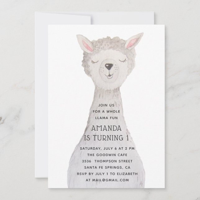 Tarjeta de cumpleaños de llama en acuarela | Fiest (Anverso)