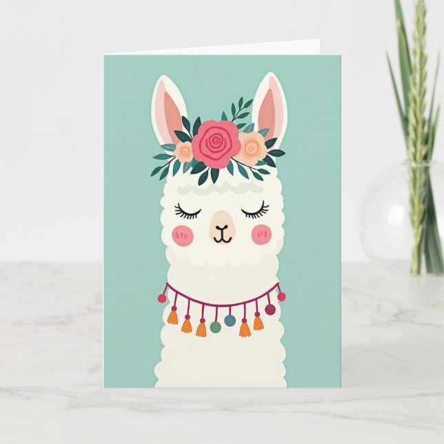 Tarjeta de cumpleaños de llama soñadora (Anverso)