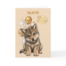 Tarjeta de cumpleaños de lobo adorable