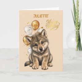 Tarjeta de cumpleaños de lobo adorable