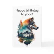 Tarjeta de cumpleaños de lobo en acuarela para ama