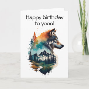 Tarjeta de cumpleaños de lobo en acuarela para ama