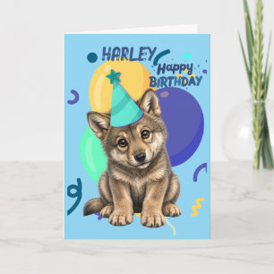 Tarjeta de cumpleaños de lobo lindo, niño