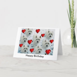 Tarjeta de cumpleaños de los corazones de Westie