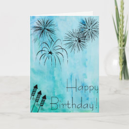 Tarjeta de cumpleaños de los fuegos artificiales -