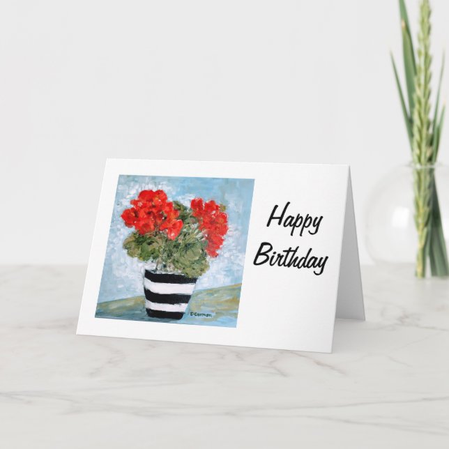 Tarjeta de cumpleaños de los geranios del smoking (Anverso)
