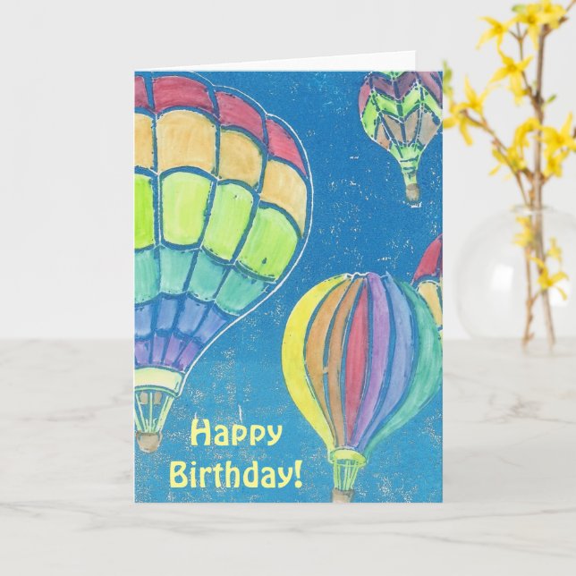 Tarjeta de cumpleaños de los globos de aire calien (flor amarilla)
