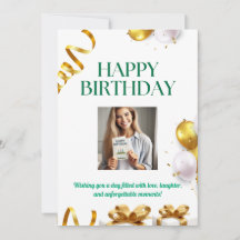 Tarjeta de cumpleaños de los globos de oro con reg