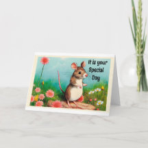 Tarjeta De Cumpleaños Para Primer Año - Diseño Con Tres Ratones Pintados, Ideal Para Niños
