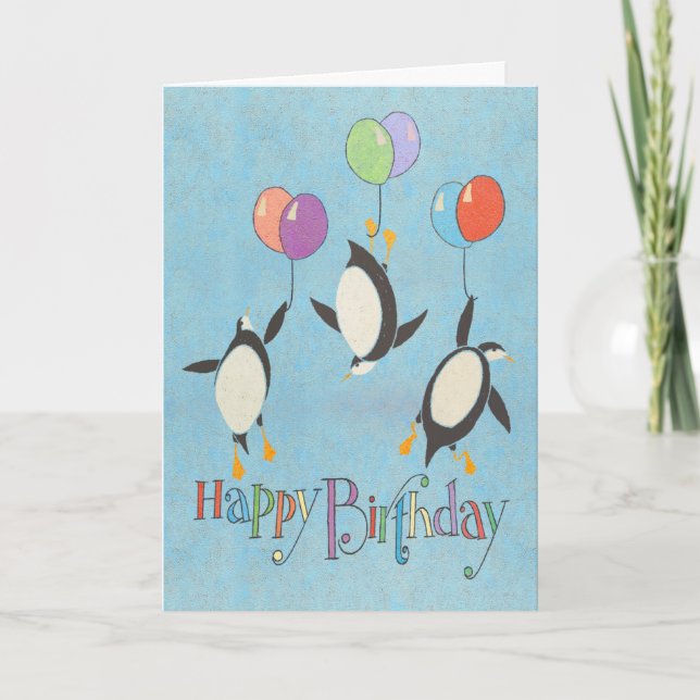 Tarjeta de cumpleaños de los pingüinos voladores (Anverso)