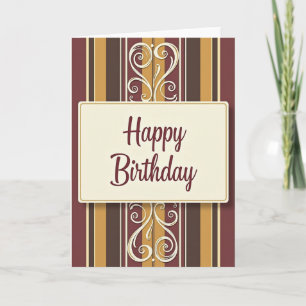 Tarjeta de cumpleaños de lujo a rayas