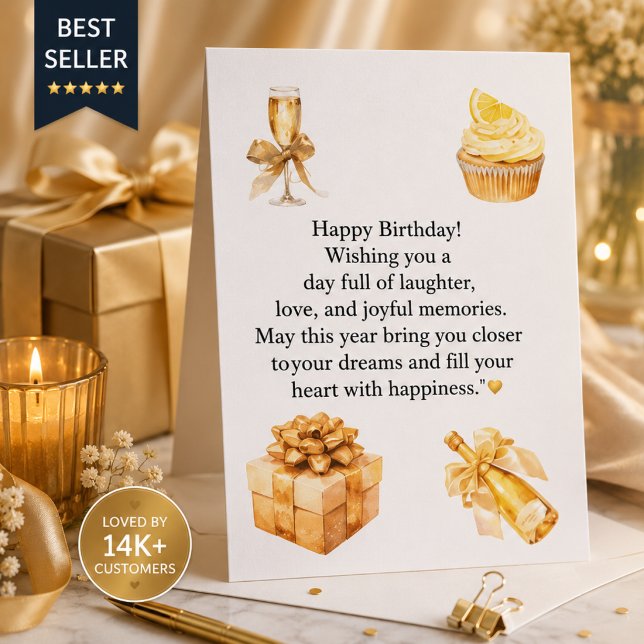 Tarjeta de cumpleaños de lujo en oro para ella | F (Subido por el creador)