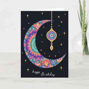 Tarjeta de cumpleaños de luna con patrones
