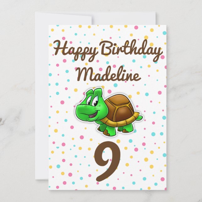 Tarjeta de cumpleaños de lunares de tortuga linda (Anverso)