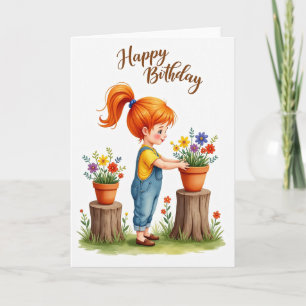 Tarjeta de cumpleaños de maceta de flores