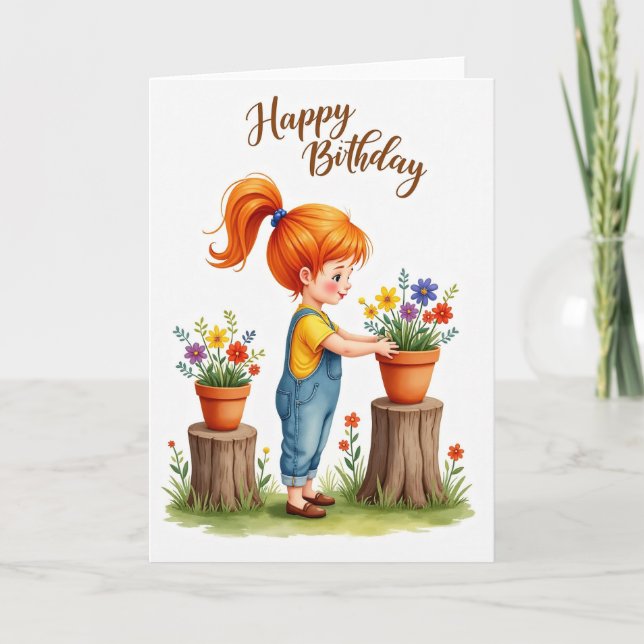 Tarjeta de cumpleaños de maceta de flores (Anverso)