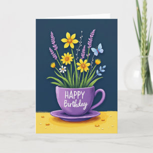 Tarjeta de cumpleaños de maceta de marigold