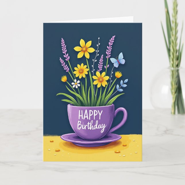 Tarjeta de cumpleaños de maceta de marigold (Anverso)