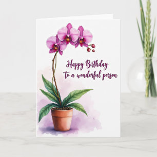 Tarjeta de cumpleaños de maceta de orquídea