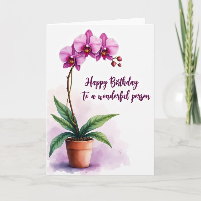 Tarjeta de cumpleaños de maceta de orquídea (Anverso)