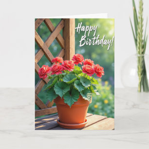 Tarjeta de cumpleaños de maceta floral de jardín