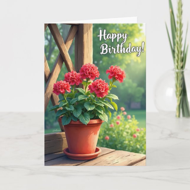 Tarjeta de cumpleaños de maceta rústica (Anverso)