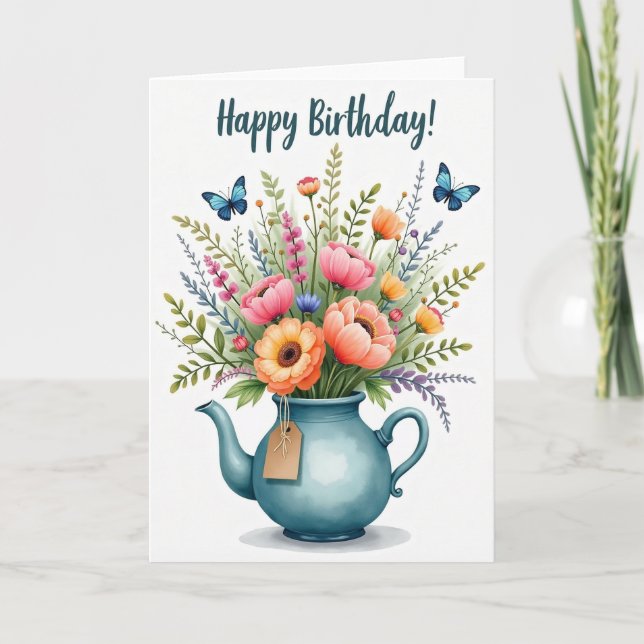 Tarjeta de cumpleaños de maceta vibrante (Anverso)