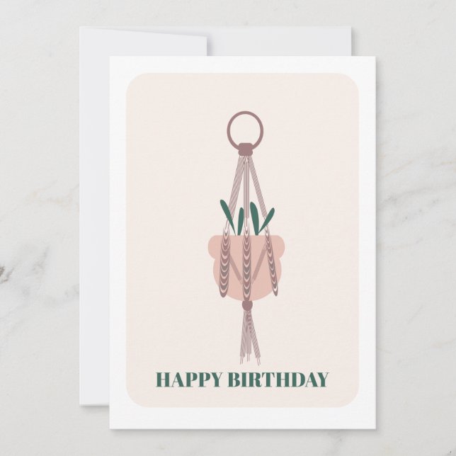 Tarjeta de cumpleaños de macramé para planta colga (Anverso)